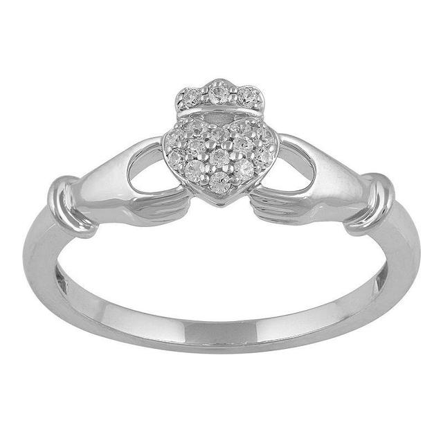 Sterling Silver 1/10 Carat T.W. Diamond Claddagh Ring, Womens Product Image