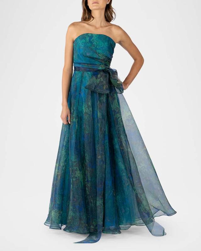 Strapless Floral-Print Organza Gown Product Image