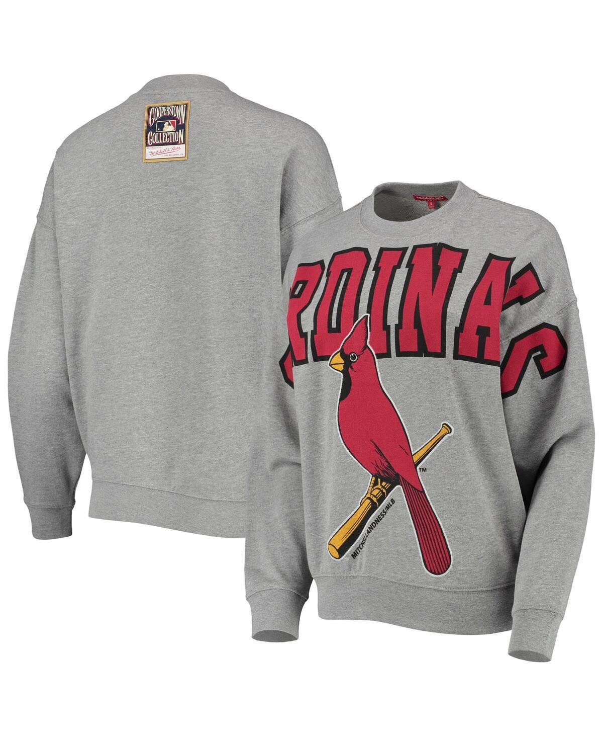 Womens Mitchell & Ness Heathered Gray St. Louis Cardinals Cooperstown Collection Logo Lightweight Pullover Sweatshirt Product Image