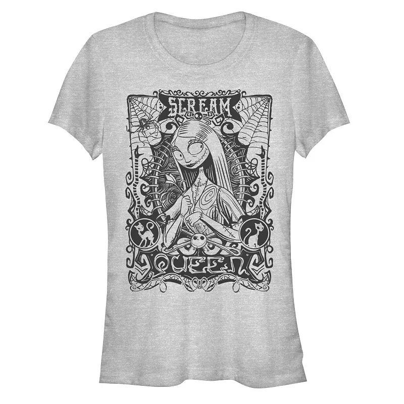 Disneys The Nightmare Before Christmas Womens Sally Scream Queen Card Tee, Girls Athletic Grey Product Image