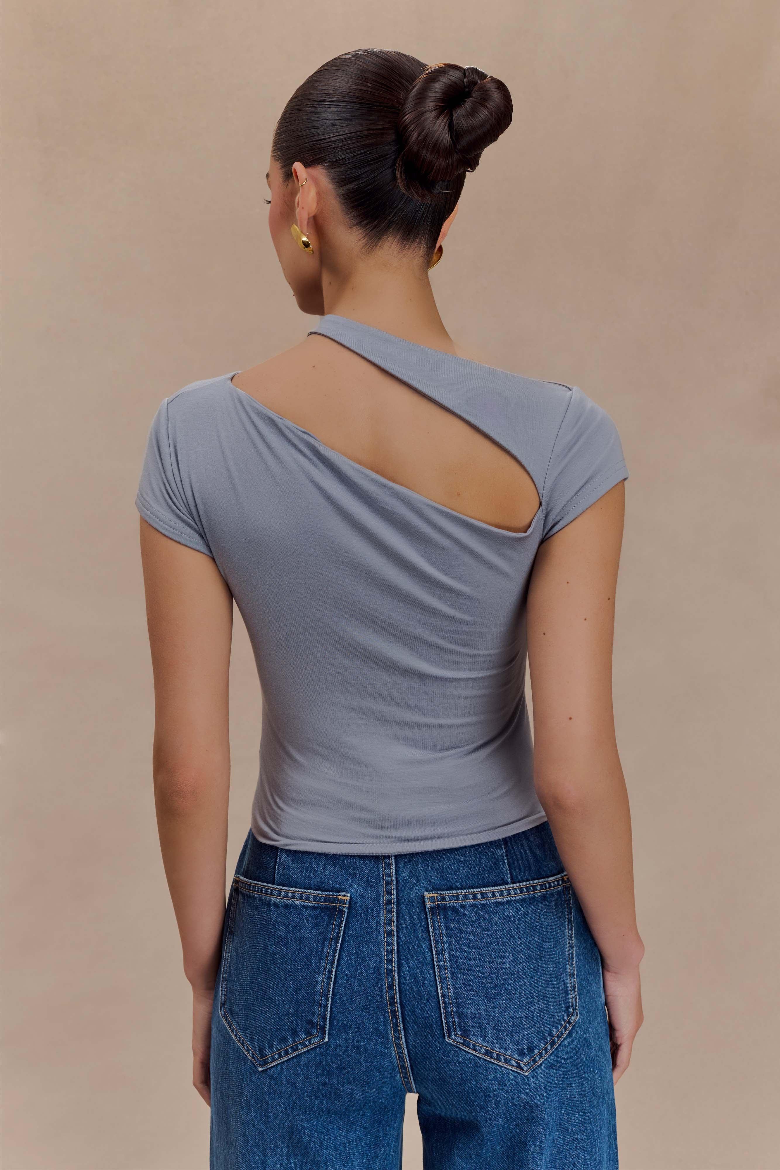 Aurelie Cut Out Short Sleeve Top - Slate Grey Product Image