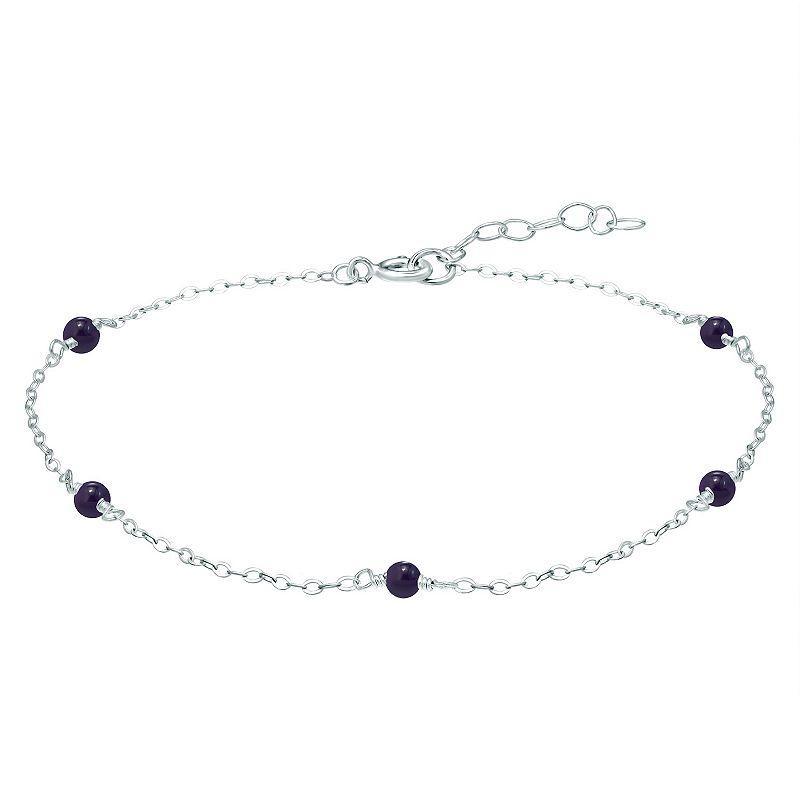 Aleure Precioso Sterling Silver Bead Station Anklet, Womens Purple Product Image