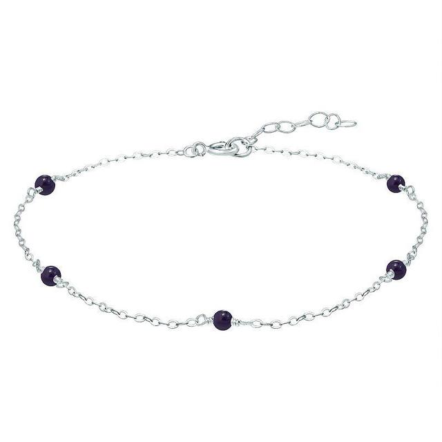 Aleure Precioso Sterling Silver Bead Station Anklet, Womens Purple Product Image