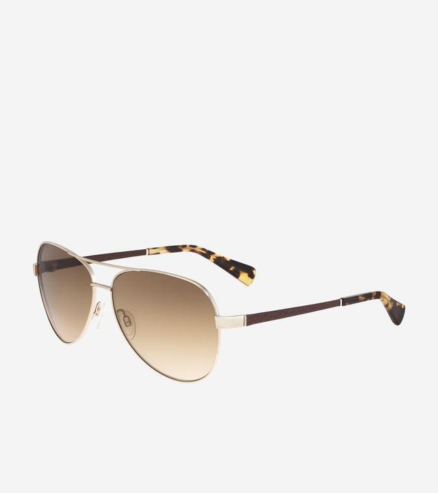 Metal-Leather Aviator Sunglasses Product Image