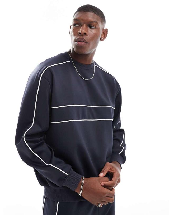 ASOS DESIGN extreme oversized scuba sweatshirt with piping in navy Product Image