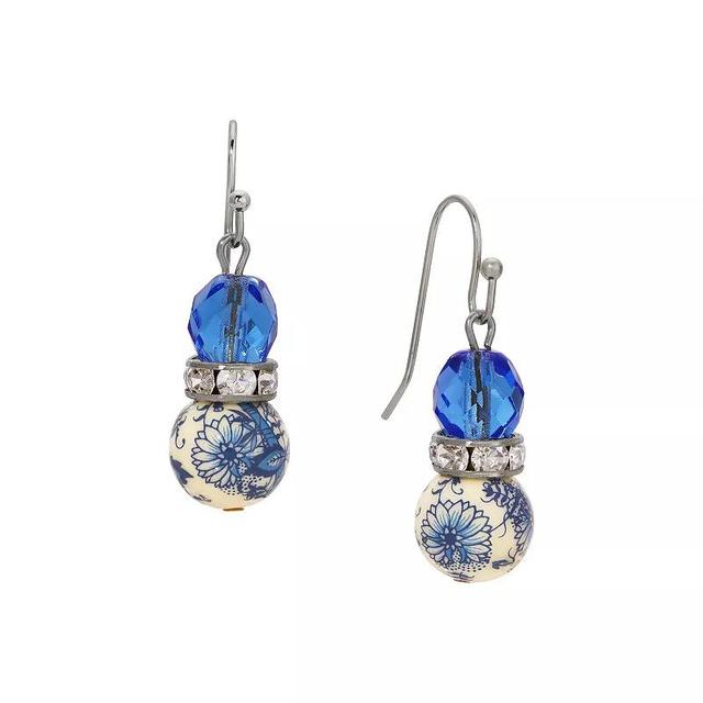 1928 Silver Tone Blue & Floral Bead Drop Earrings, Womens Product Image