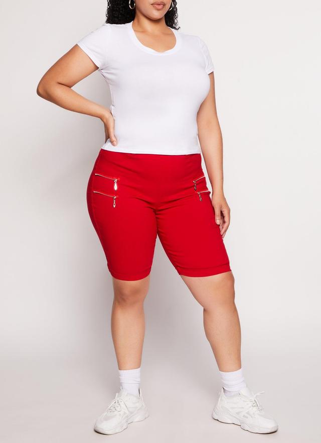 Womens Plus Size Four Zipper Detail Bermuda Shorts Product Image