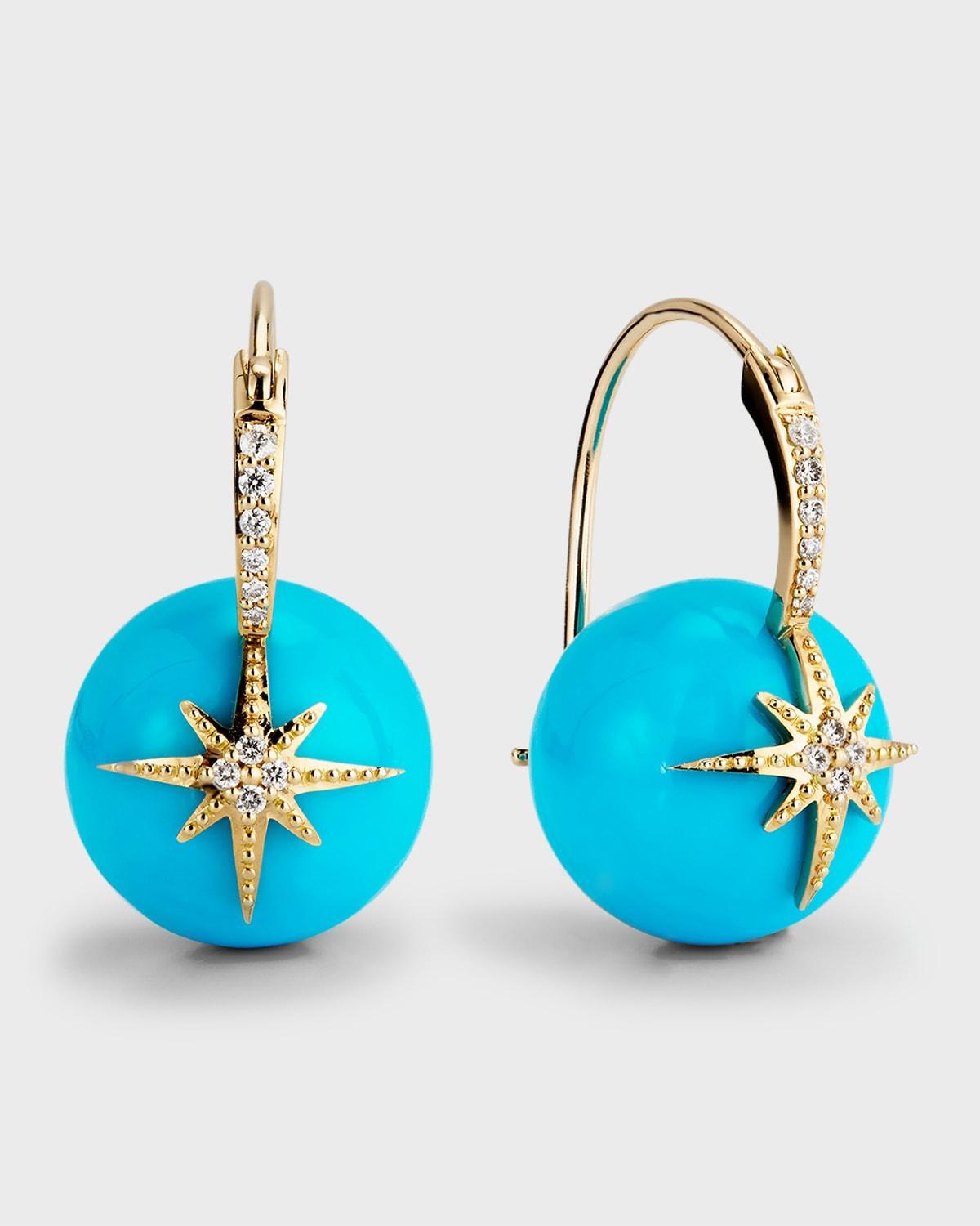 Starburst Turquoise Bead Earrings with Diamonds Product Image