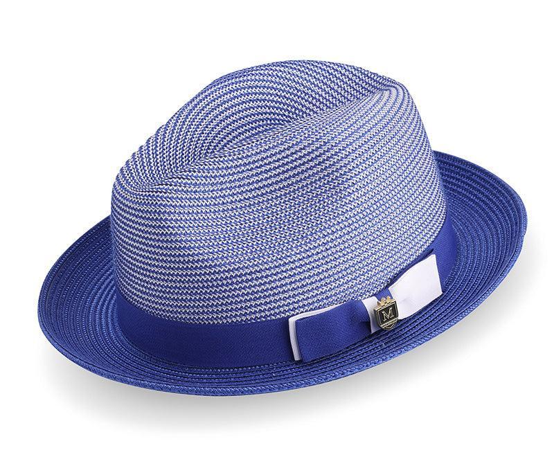 Royal Blue Men's Two Tone Braided Pinch Fedora with Grosgrain Ribbon Male Product Image