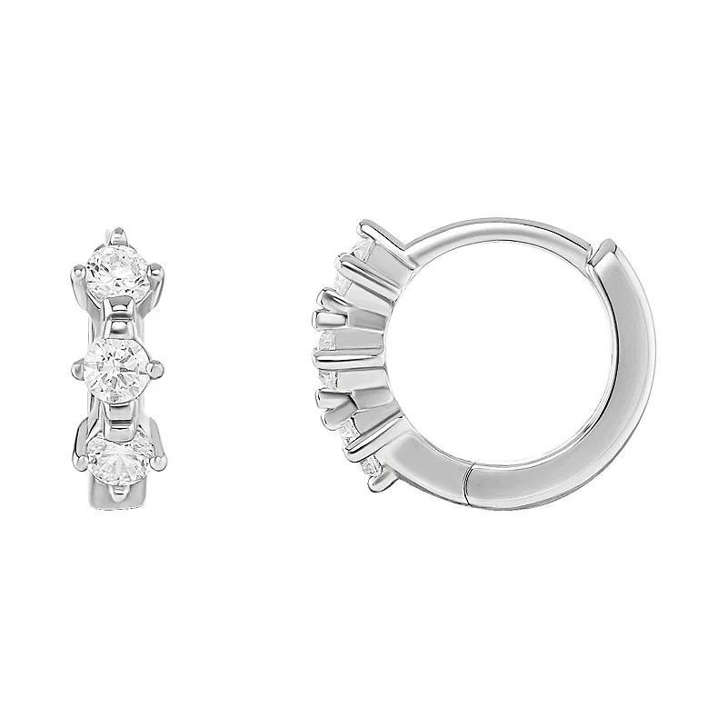 PRIMROSE Sterling Silver Triple Round Cubic Zirconia Hoop Earrings, Womens, Silver Tone Product Image