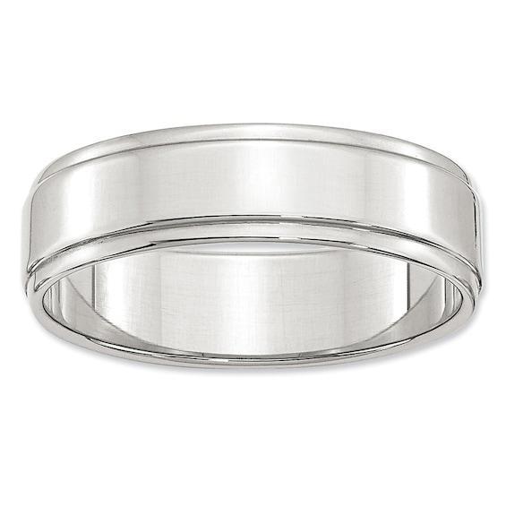 Men's 6.0mm Groove Edge Flat Wedding Band in Sterling Silver Product Image