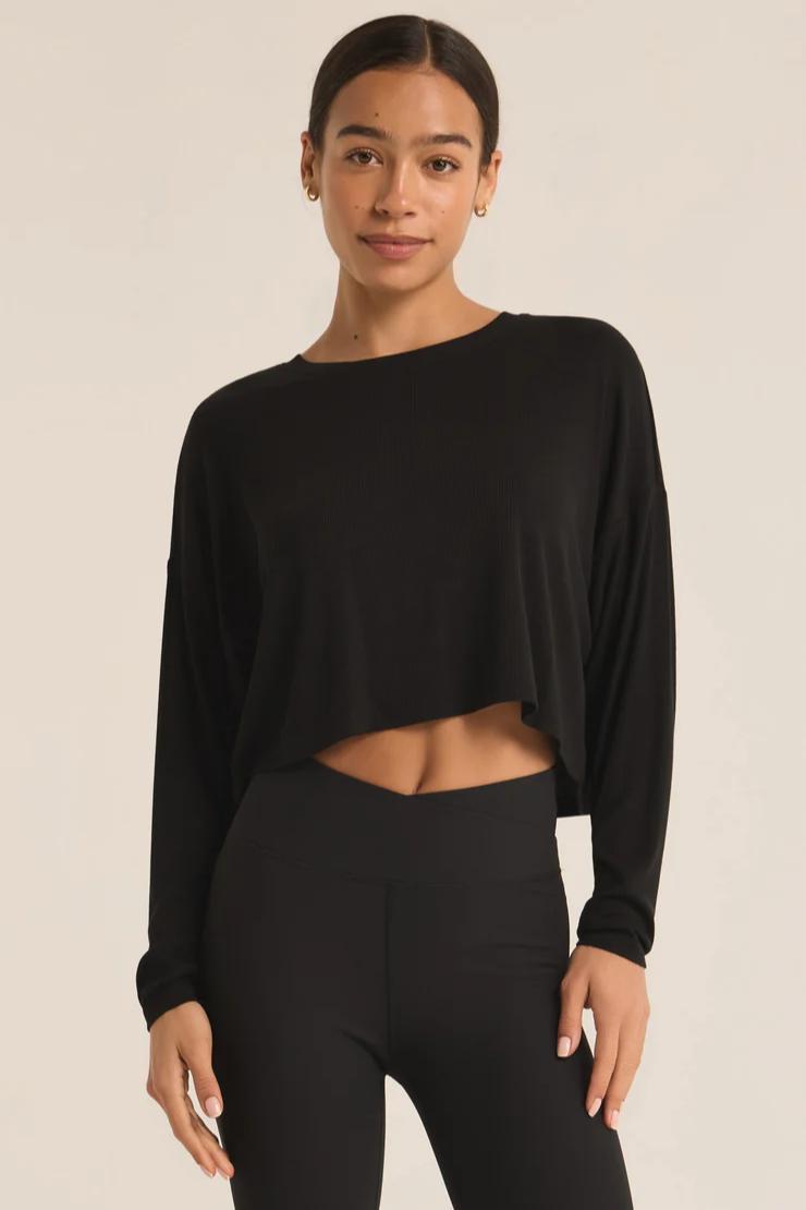 Layer On Rib Long Sleeve Top - Black Product Image