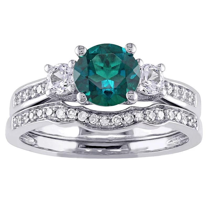 Stella Grace 10k White Gold Lab-Created Emerald, White Sapphire & 1/6 Carat T.W. Diamond Engagement Ring Set, Womens Product Image