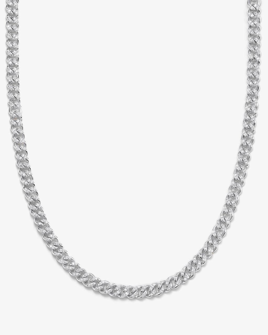 Cassie Pavé Cuban Chain Necklace - Silver|White Diamondettes - 6mm Product Image