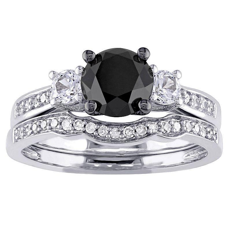 Stella Grace 10k White Gold 7/8 Carat T.W. Black & White Diamond & Lab-Created White Sapphire Engagement Ring Set, Womens 10k Whgold Product Image