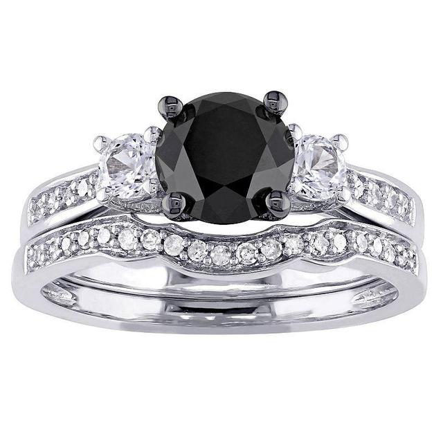 Stella Grace 10k White Gold 7/8 Carat T.W. Black & White Diamond & Lab-Created White Sapphire Engagement Ring Set, Womens Product Image