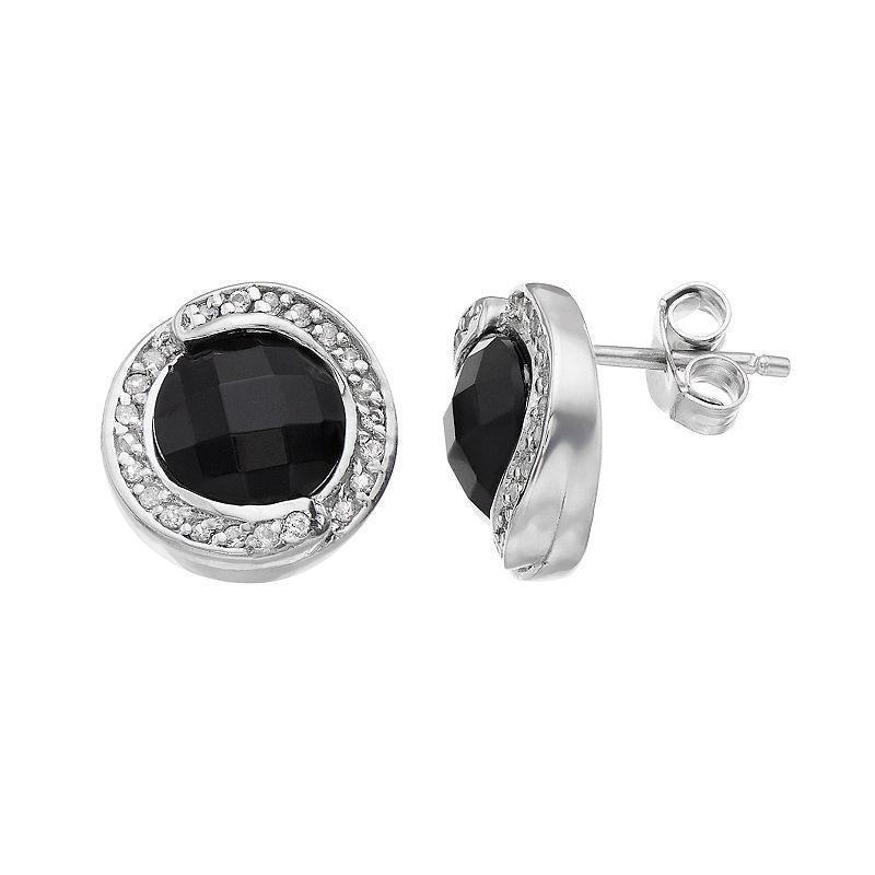 Gemminded Sterling Silver Onyx & White Topaz Halo Stud Earrings, Womens, Black Product Image