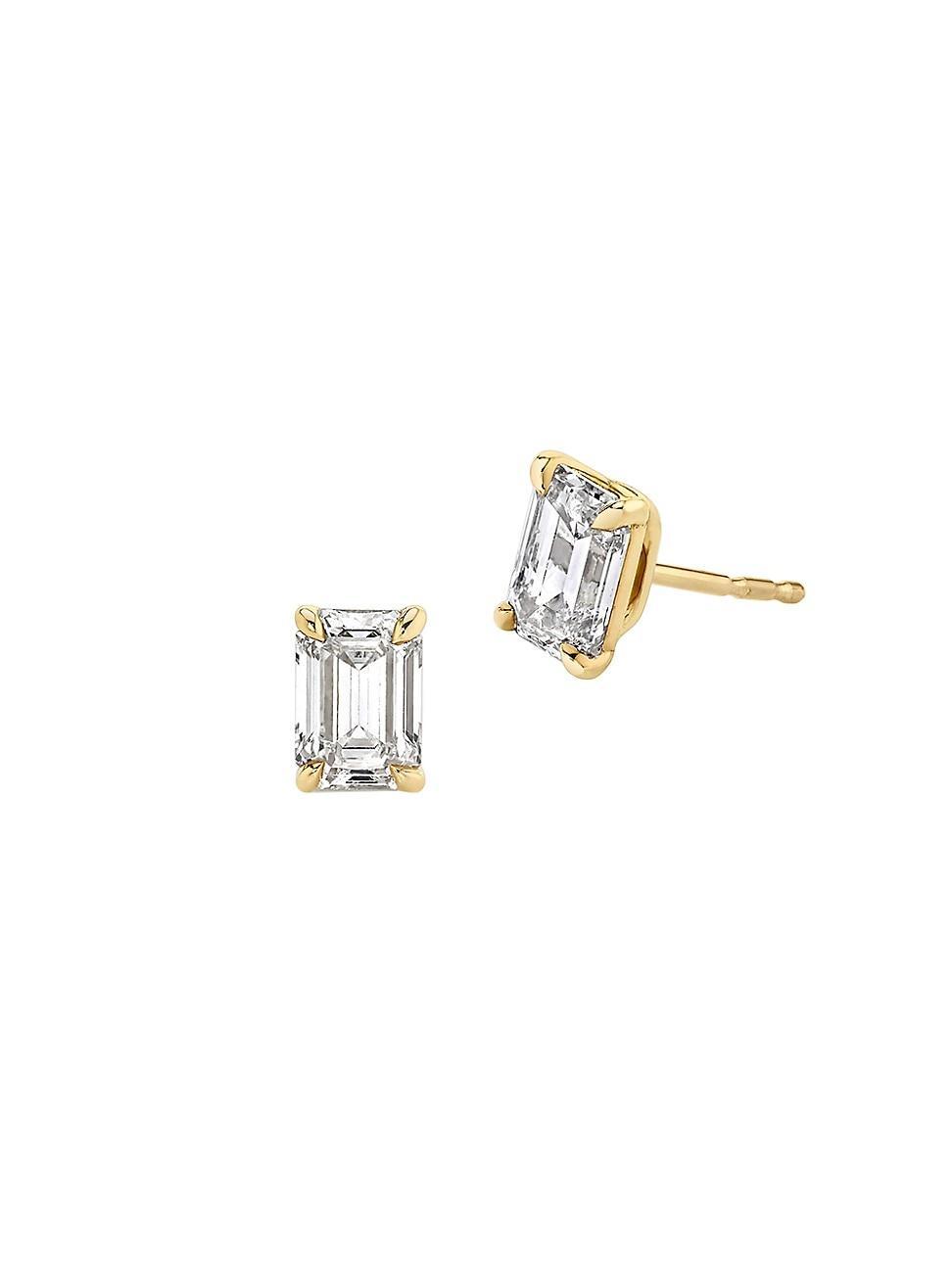 Womens Solitaire Classics 14K Gold & 1.50 TCW Lab-Grown Diamond Emerald Solitaire Studs Product Image