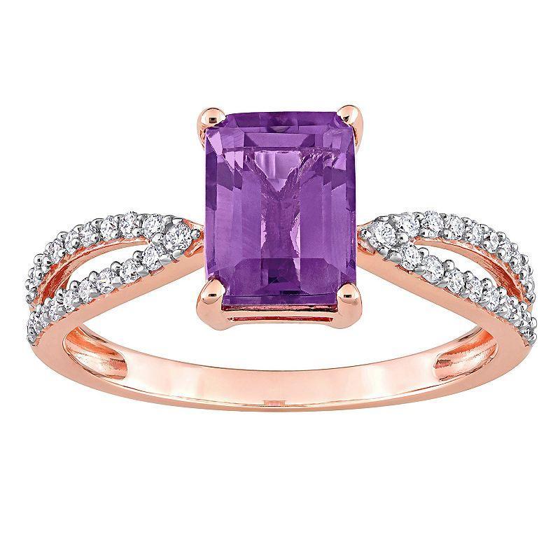 Stella Grace 14k Rose Gold Amethyst & 1/5 Carat T.W. Diamond Crossover Engagement Ring, Womens Purple Product Image