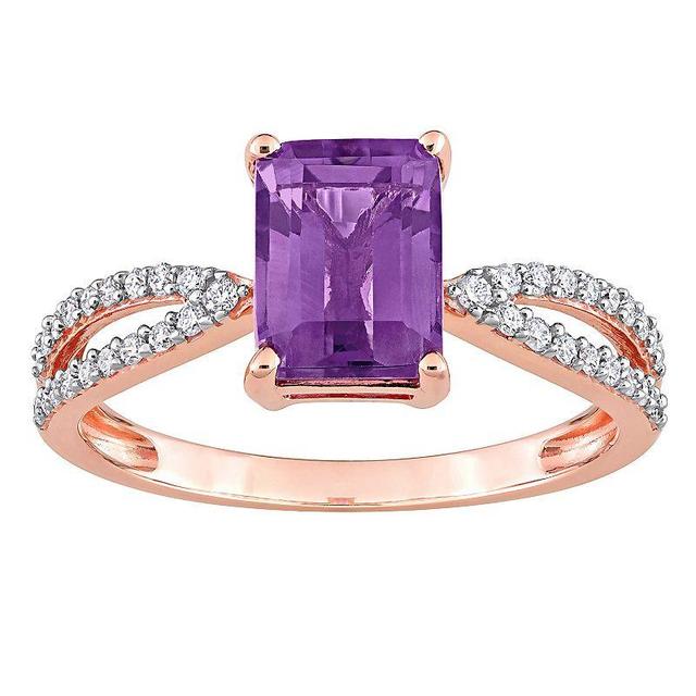 Stella Grace 14k Rose Gold Amethyst & 1/5 Carat T.W. Diamond Crossover Engagement Ring, Womens 14k Rsgold Product Image