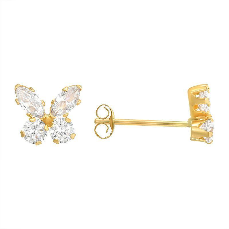 Taylor Grace 10k Gold Cubic Zirconia Butterfly Stud Earrings, Womens, White Product Image