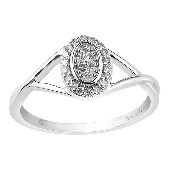 10k White Gold 1/6 Carat T.W. Diamond Oval Halo Ring, Womens Product Image