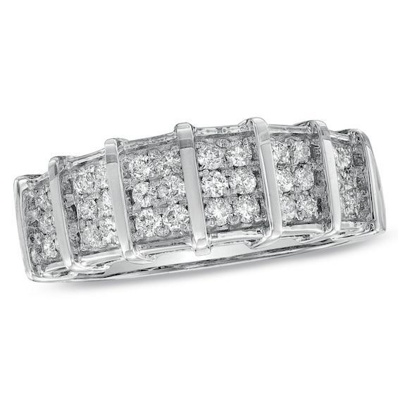 Men's 1/2 CT. T.w. Diamond Triple Row Vertical Station Wedding Band in 10K White Gold Product Image