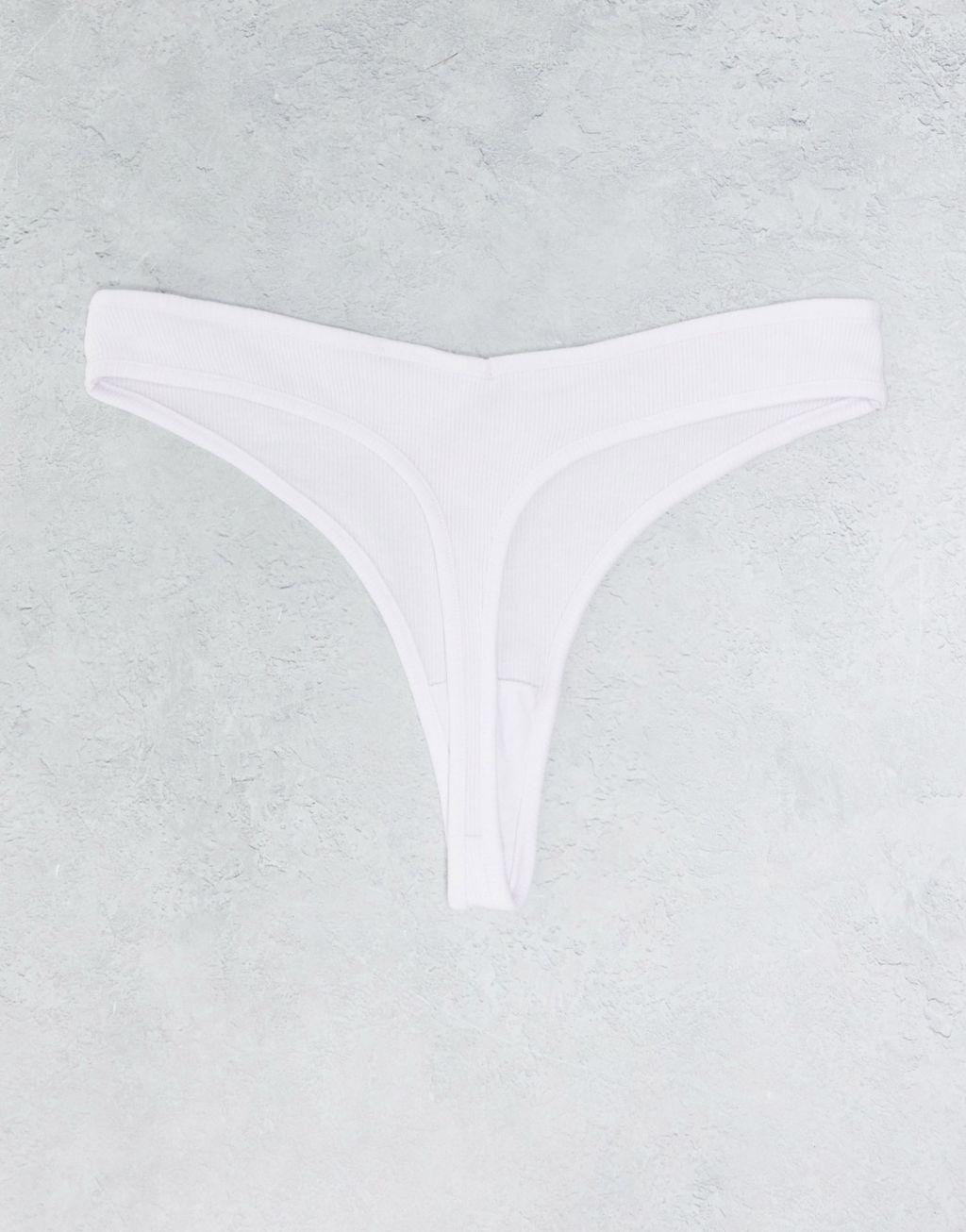 Monki 3 pack embroidery thong in pink, blue and white multi Product Image