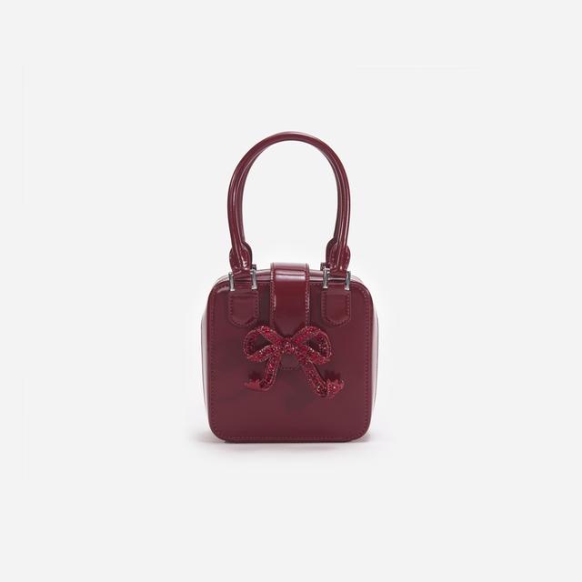 Burgundy Leather Square Mini Tote Bag Product Image