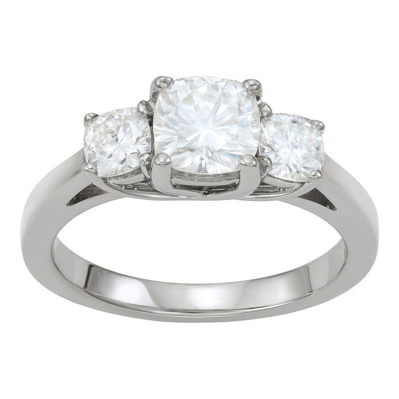 Charles & Colvard 1.76 Ct. T.w. Lab Created Moissanite Cushion Three Stone Ring In 14K White Gold, 5 Product Image