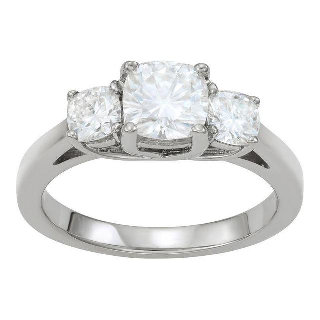 Charles & Colvard 1.76 Ct. T.w. Lab Created Moissanite Cushion Three Stone Ring In 14K White Gold, 5 Product Image