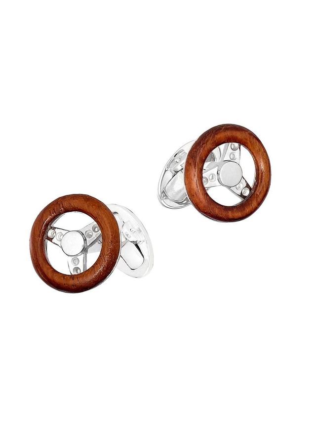 Mens Sports Car Wood Rhodium-Plated Cufflinks Product Image