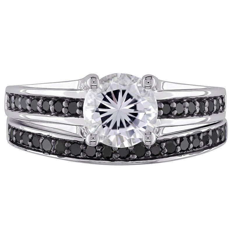 Stella Grace Sterling Silver Lab-Created White Sapphire & 1/3 Carat T.W. Black Diamond Engagement Ring Set, Womens Product Image