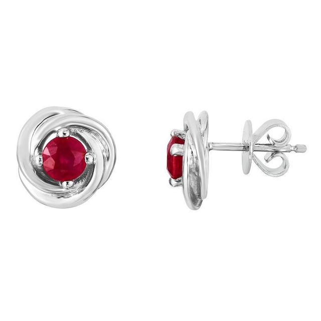 Sterling Silver Simulated Ruby Swirl Stud Earrings, Womens Product Image