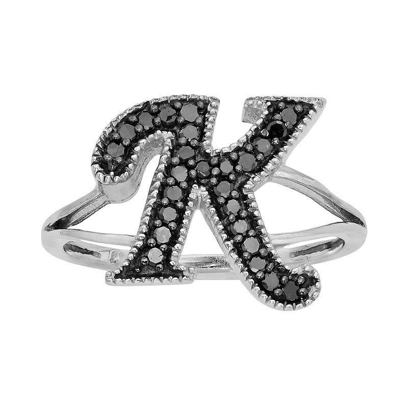 Jewelexcess Sterling Silver 1/4-ct. T.W. Black Diamond Initial Ring, Womens Product Image