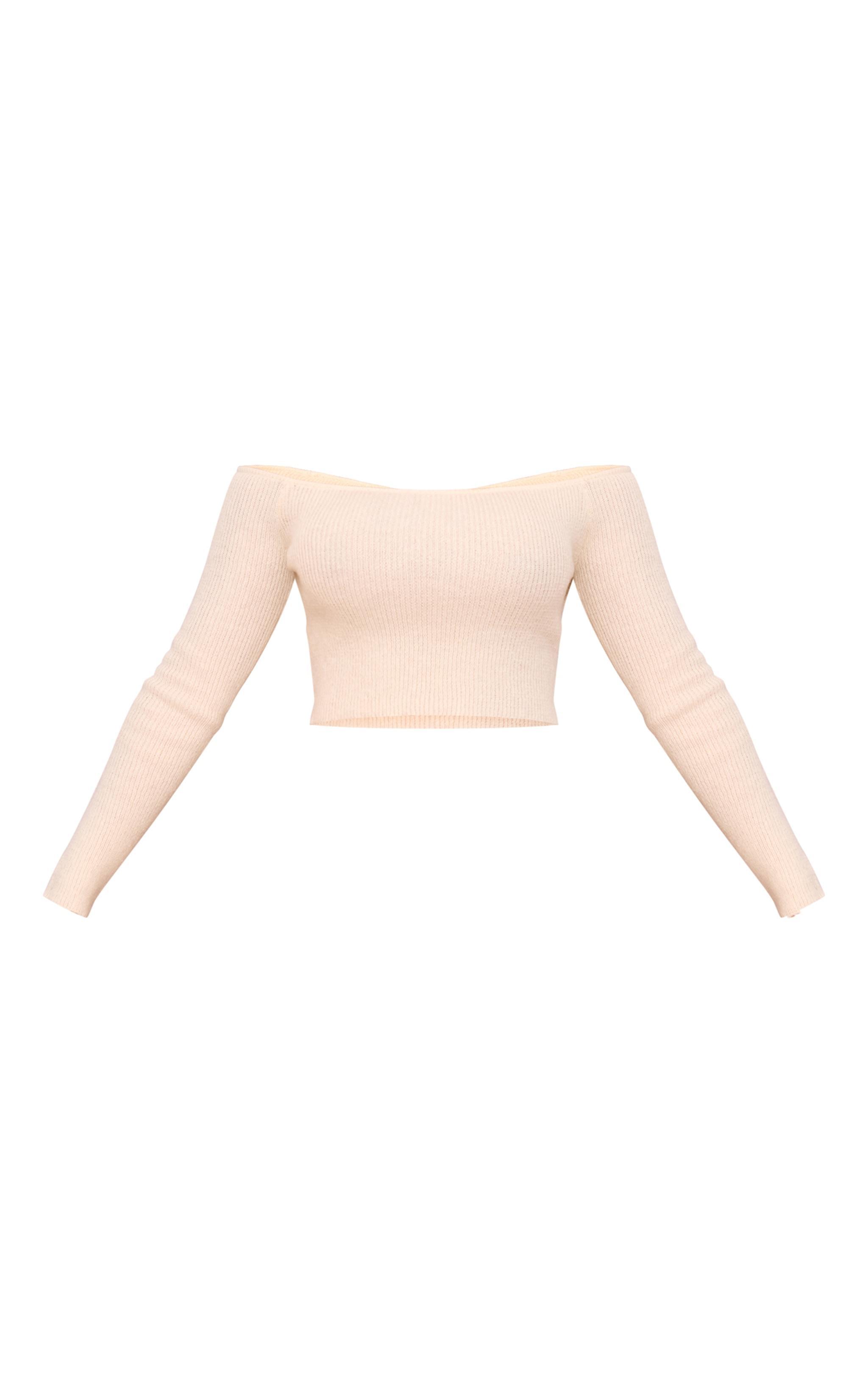 Cream Knitted Bow Back Bardot Top Product Image