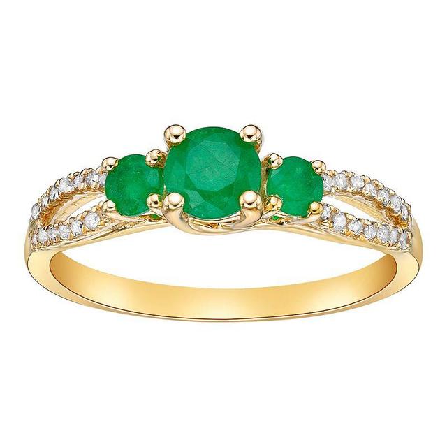 Gemminded 10k Gold 1/8 Carat T.W. Diamond & Emerald 3-Stone Ring, Womens Green Product Image