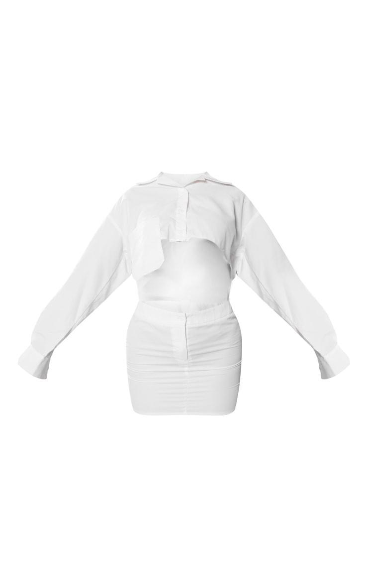 White Cut Out Pocket Long Sleeve Shirt Dress Product Image