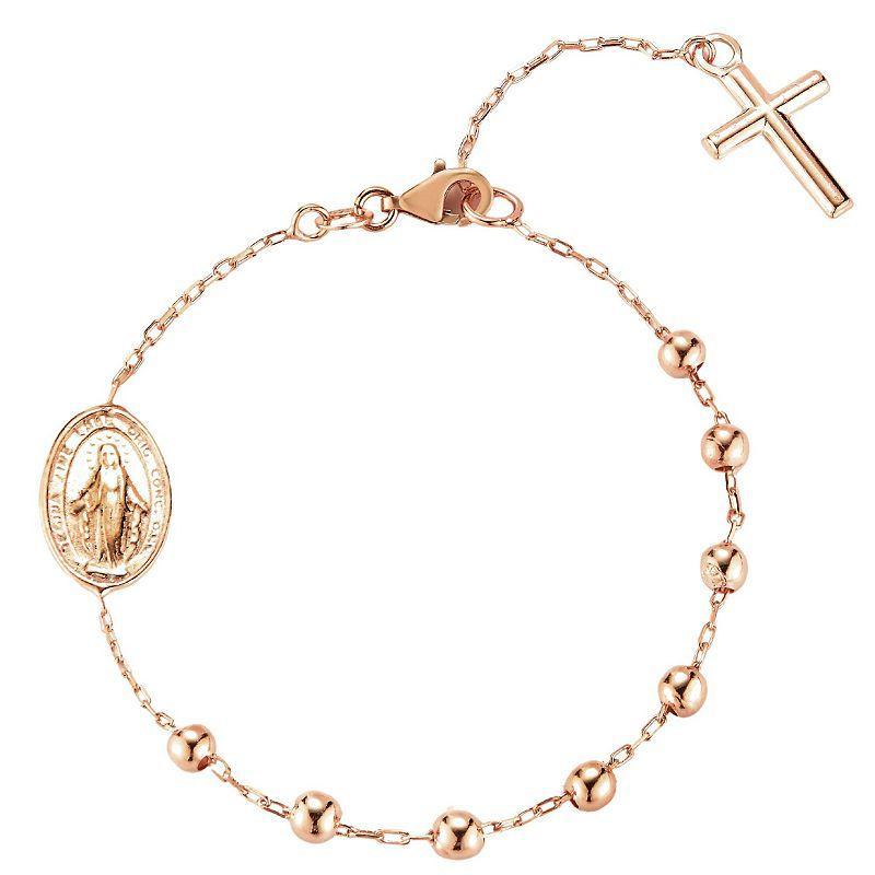 Sunkissed Sterling 14k Gold Over Sterling Silver Rosary Bracelet, Womens Pink Product Image