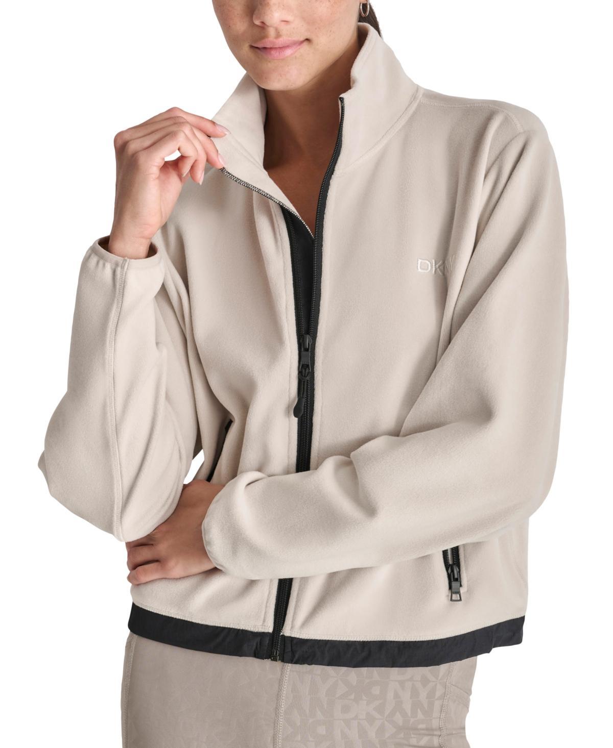 Dkny Womens Mock Neck Full Zip Jacket with Woven Piecing Product Image