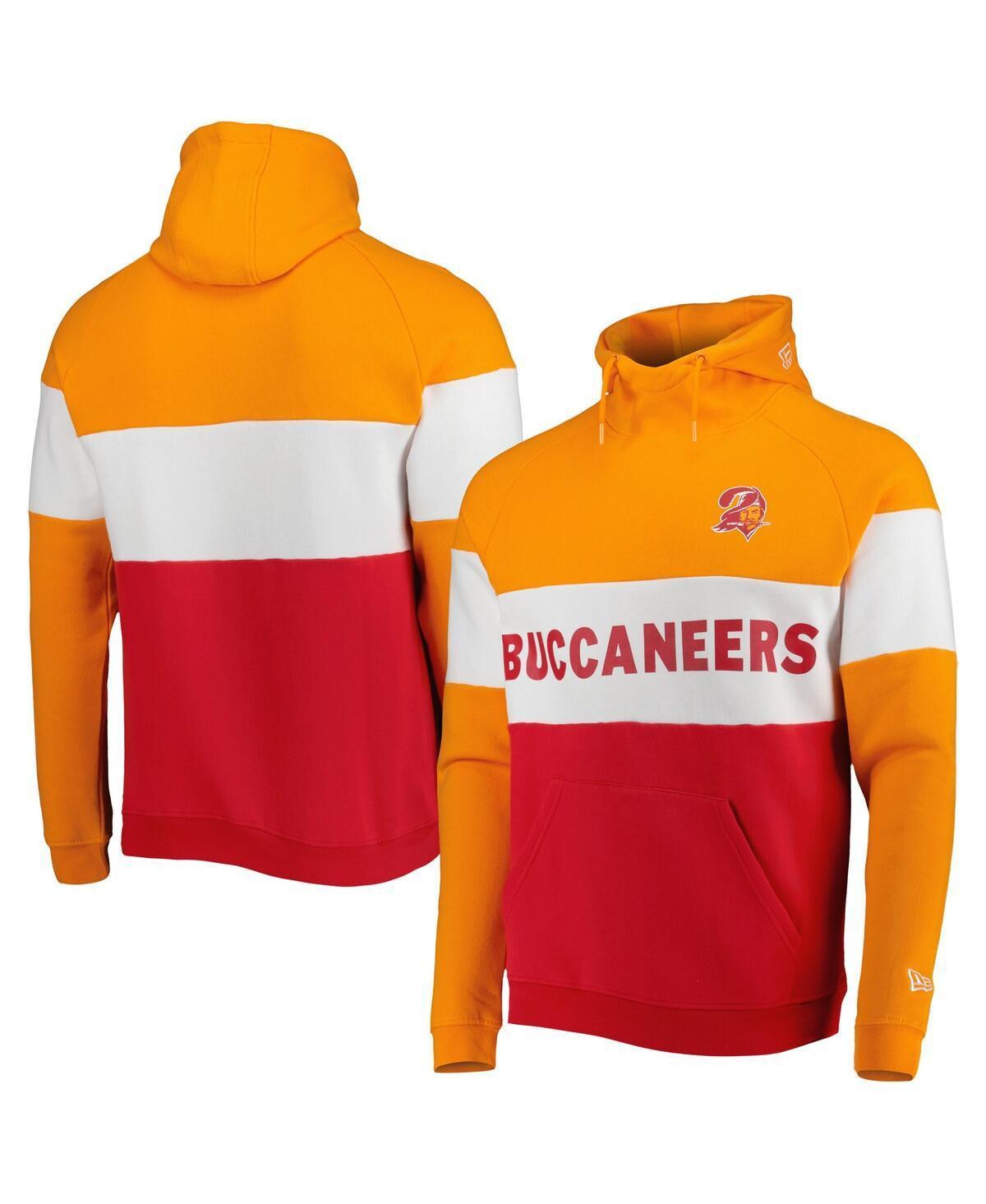 Mens New Era Red and Orange Tampa Bay Buccaneers Colorblock Throwback Pullover Hoodie - Red Product Image