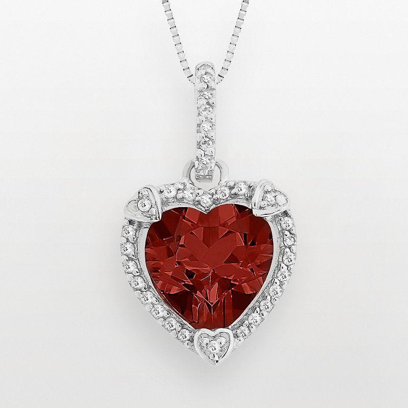 Gemminded Sterling Silver Garnet and Diamond Accent Heart Frame Pendant, Womens Red Product Image