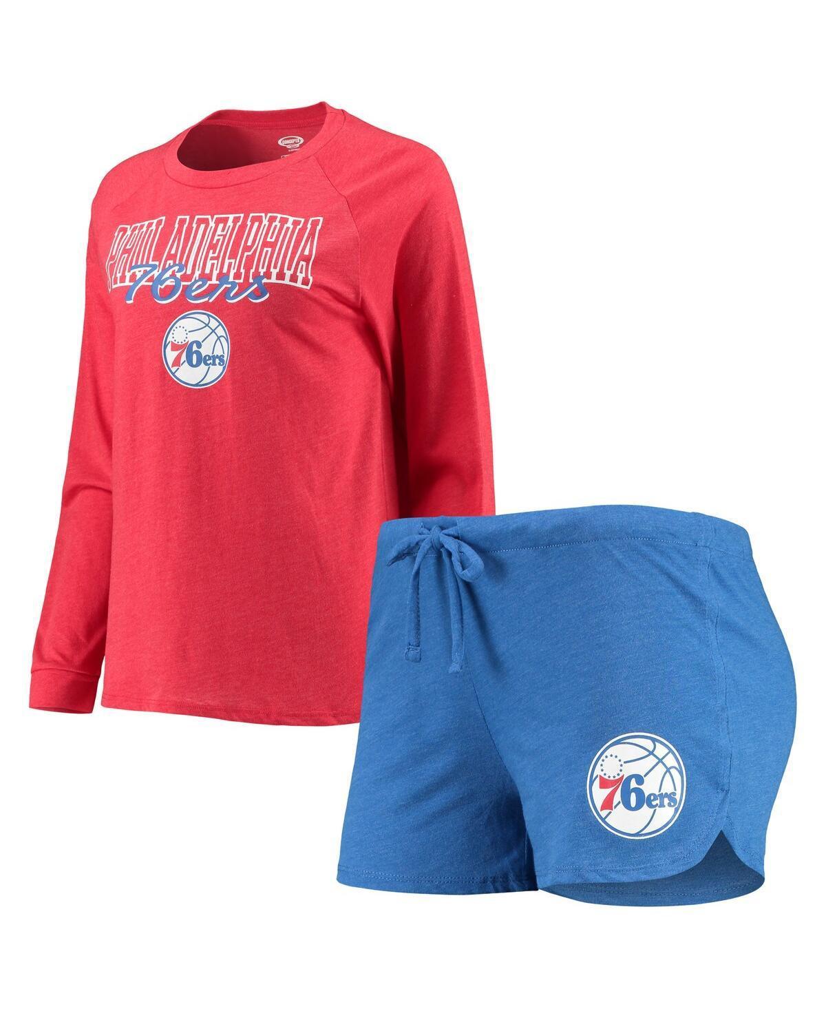 Womens Concepts Sport Heathered Royal/Heathered Red Philadelphia 76ers Raglan Long Sleeve T-Shirt & Shorts Sleep Set Product Image