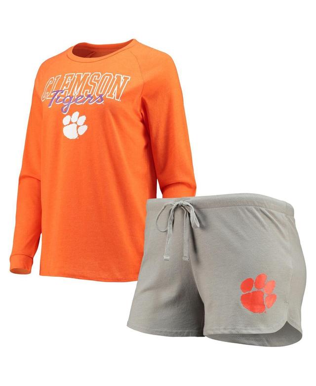 Womens Concepts Sport /Gray Clemson Tigers Raglan Long Sleeve T-Shirt & Shorts Sleep Set Product Image