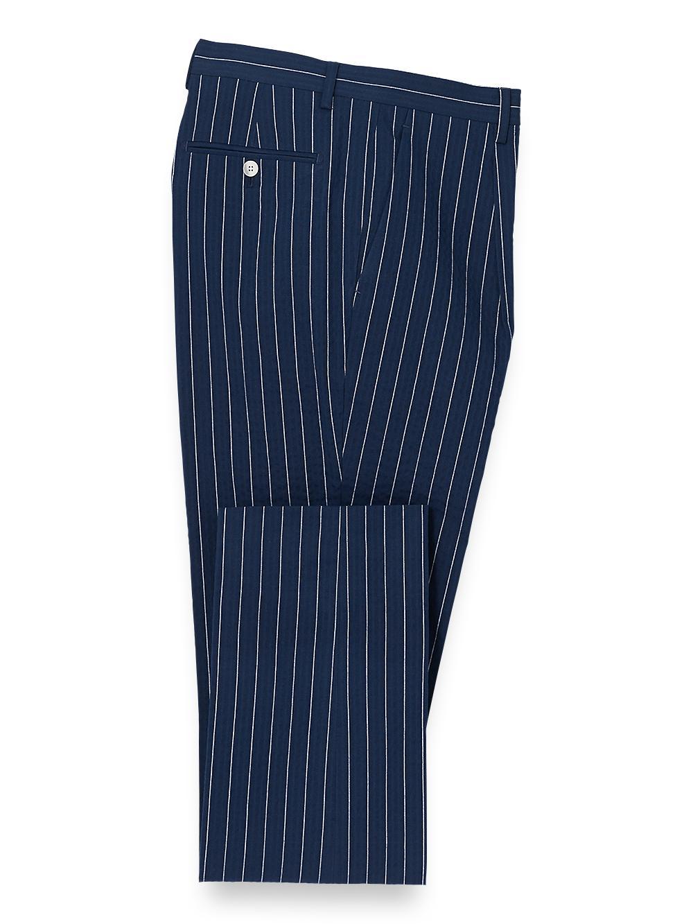 Cotton Stretch Seersucker Pinstripe Single Pleat Suit Pants - Navy Product Image