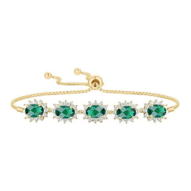 14k Gold Over Silver Lab-Created Emerald & White Sapphire Bolo Bracelet, Womens Gold Tone Product Image