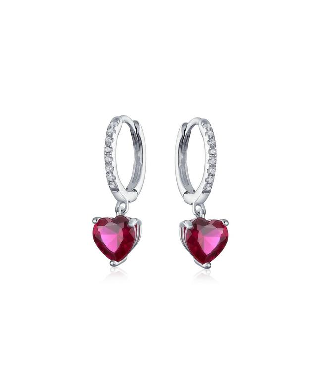 Romantic Fuchsia Cubic Zirconia Simulated Cz Ruby Heart Huggie Hoop Lever back Dangling Earrings For Women Girlfriend .925 Sterling Silver Cz Acc Product Image