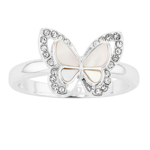 City Luxe Silver Tone Mother-of-Pearl & Crystal Butterfly Ring, Womens Product Image