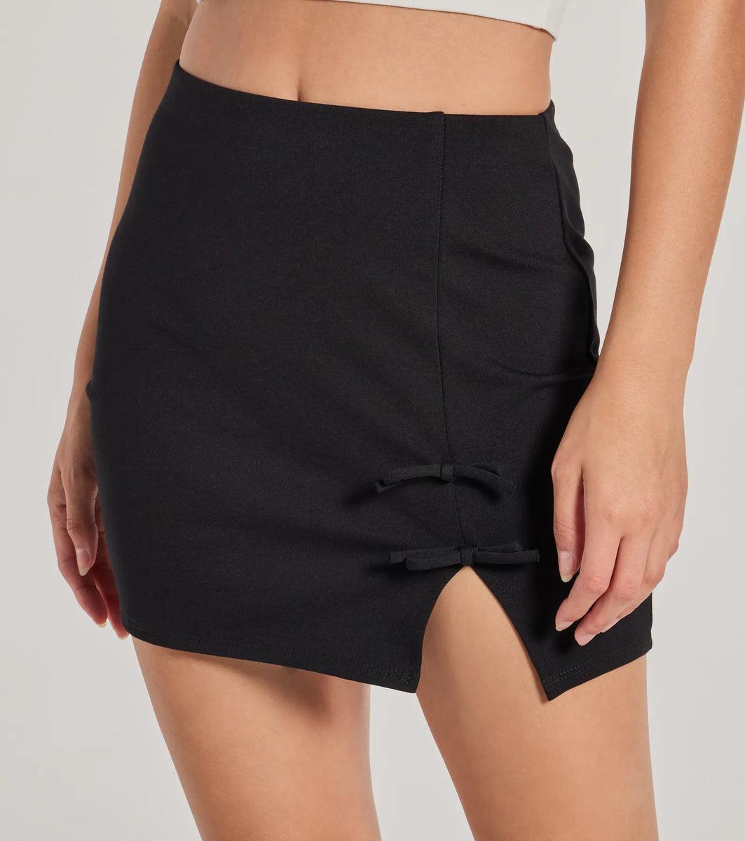 Left And Right High Rise Bow Slit Mini Skirt product image