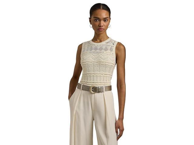 LAUREN Ralph Lauren Pointelle-Knit Sleeveless Sweater (Mascarpone Cream) Women's Clothing Product Image